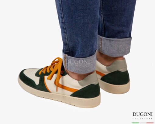 Sneakers beige&verde con lacci arancio_ DUGONI </br>U446 Calzature uomo