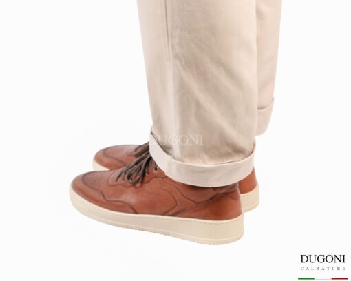 Sneakers in pelle marrone cuoio_ DUGONI </br>U450 Calzature uomo