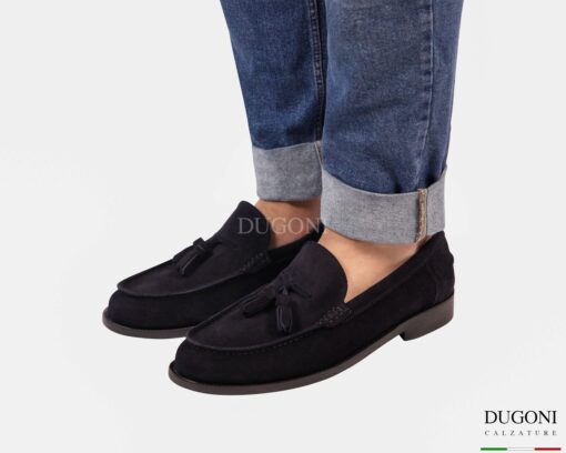 Mocassino in vitello rovesciato blu   _ LIVERPOOL </br> U443 Calzature uomo