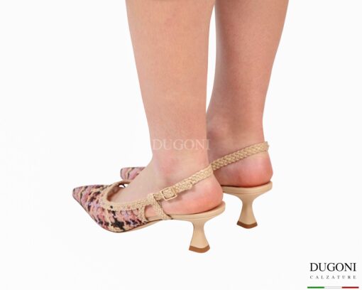Slingback intrecciato in pelle a mignon nude&rosa   <br/>D1903 Scarpe donna
