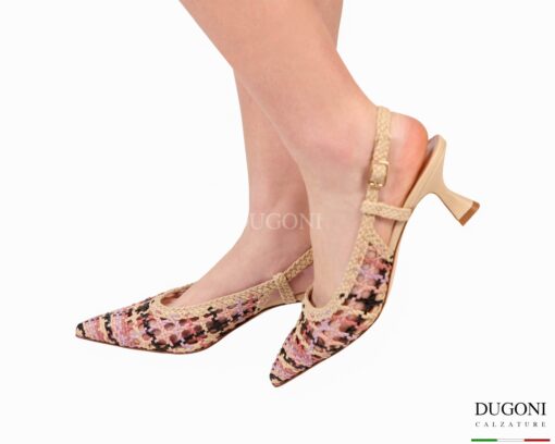 Slingback intrecciato in pelle a mignon nude&rosa   <br/>D1903 Scarpe donna