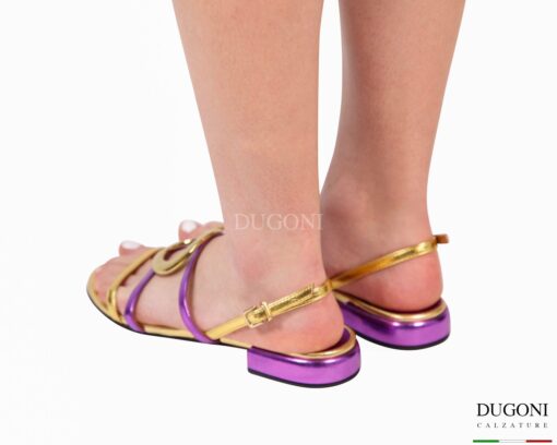 Sandalo mignon  in pelle oro e viola   Le gazzelle </br> D1895 Sandali bassi