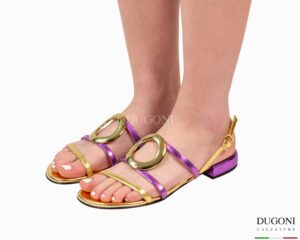 Sandalo mignon  in pelle oro e viola   Le gazzelle </br> D1895 Sandali bassi