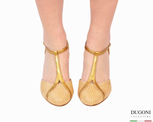 Mary Jane in pelle oro e rafia   <br/> D1899 Mary Jane