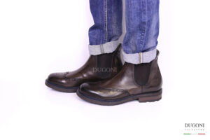 Stivaletto in pelle marrone con elastici  _BRECOS   </br> U228 Calzature uomo