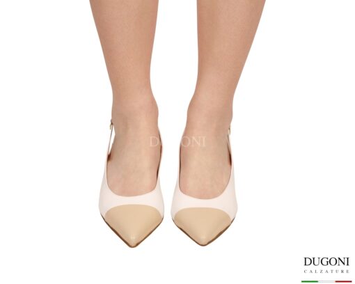 Slingback in pelle bianca & beige </br> D1922 Scarpe donna