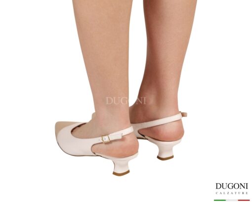 Slingback in pelle bianca & beige </br> D1922 Scarpe donna
