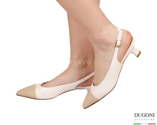 Slingback in pelle bianca & beige </br> D1922 Scarpe donna