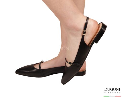 Sligback flat in pelle nera con fascetta </br> D1929 Scarpe donna