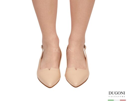 Slingback in pelle beige con scollo a V </br> D1925 Scarpe donna
