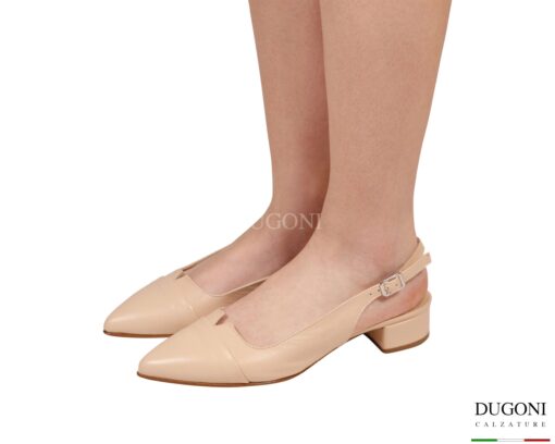 Slingback in pelle beige con scollo a V </br> D1925 Scarpe donna
