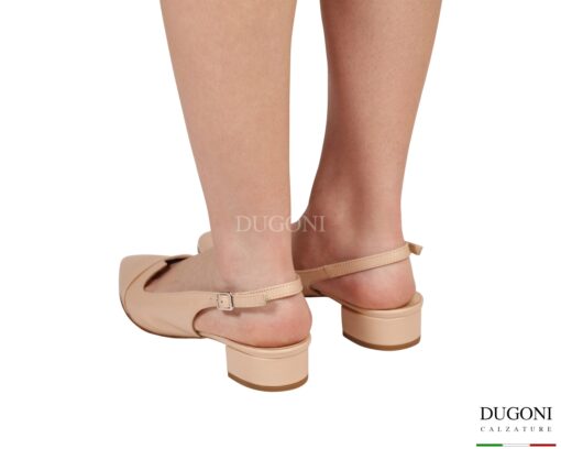 Slingback in pelle beige con scollo a V </br> D1925 Scarpe donna