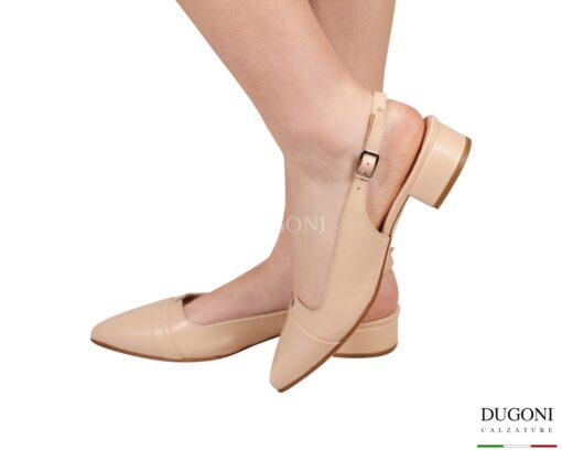 Slingback in pelle beige con scollo a V </br> D1925 Scarpe donna
