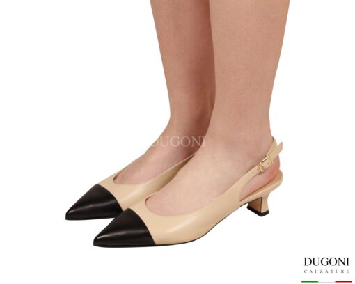 Slingback in pelle beige & nero </br> D1921 Scarpe donna
