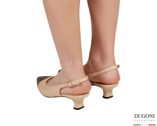 Slingback in pelle beige & nero </br> D1921 Scarpe donna