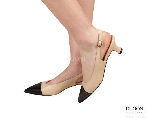 Slingback in pelle beige & nero </br> D1921 Scarpe donna