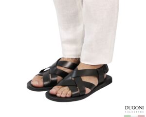 Sandalo artigianale incroci in pelle nero</br> <span>– fussbett – </span> </br> U462 </br> Antichi Romani Calzature uomo
