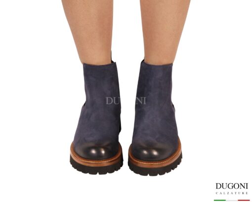 Stivaletto in pelle nabuk blu  </br> D1938 Scarpe donna