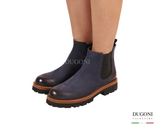 Stivaletto in pelle nabuk blu  </br> D1938 Scarpe donna