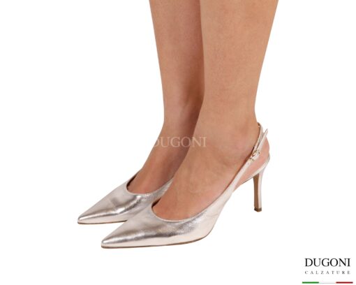 Slingback  in pelle argento </br> <span>-lavorazione a sacchetto- </span><br/>Cristy Italy <br/>D1949 COLLEZIONE SPOSA