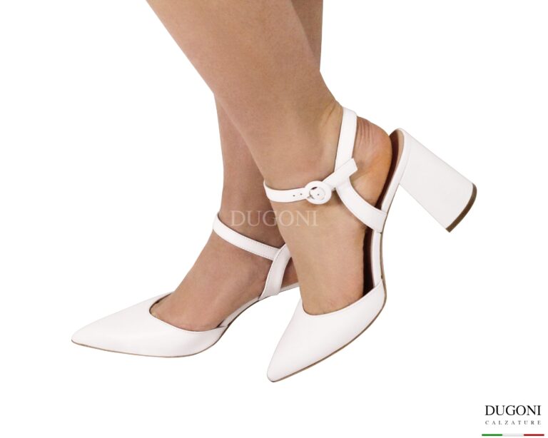 Mary Jane tacco svasato  in pelle bianca  <br/> D1971 COLLEZIONE SPOSA