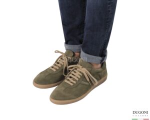 Sneakers in vitello rovesciato verde </br> <span>-plantare estraibile – </span></br> BRECOS </br> U479 Calzature uomo