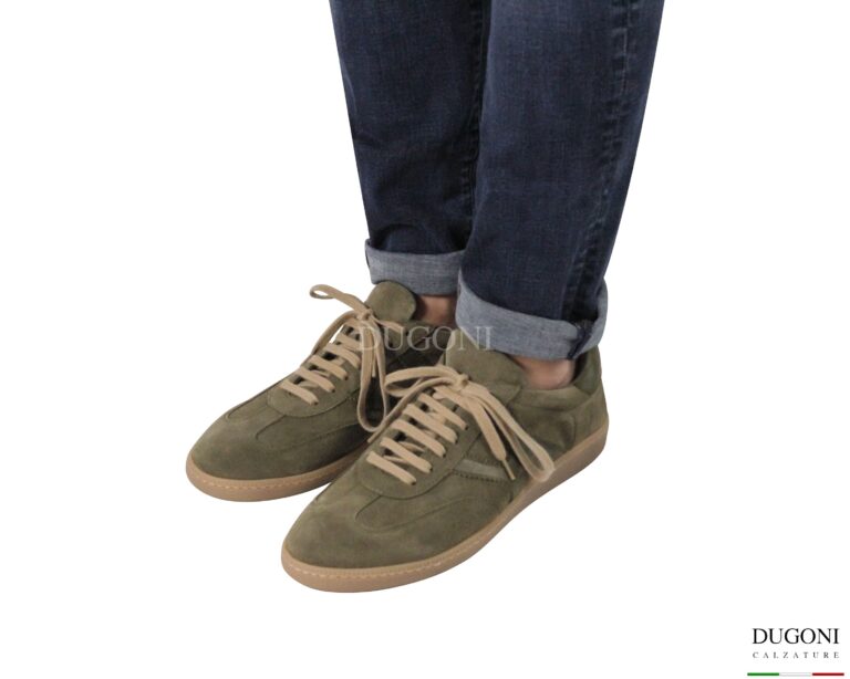 Sneakers in vitello rovesciato verde </br> <span>-plantare estraibile – </span></br> BRECOS </br> U479 Calzature uomo