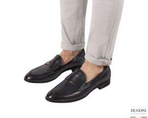 Mocassino  in pelle blu </br> <span>-lavorazione blake- </span></br> BRECOS </br> U473 Calzature uomo