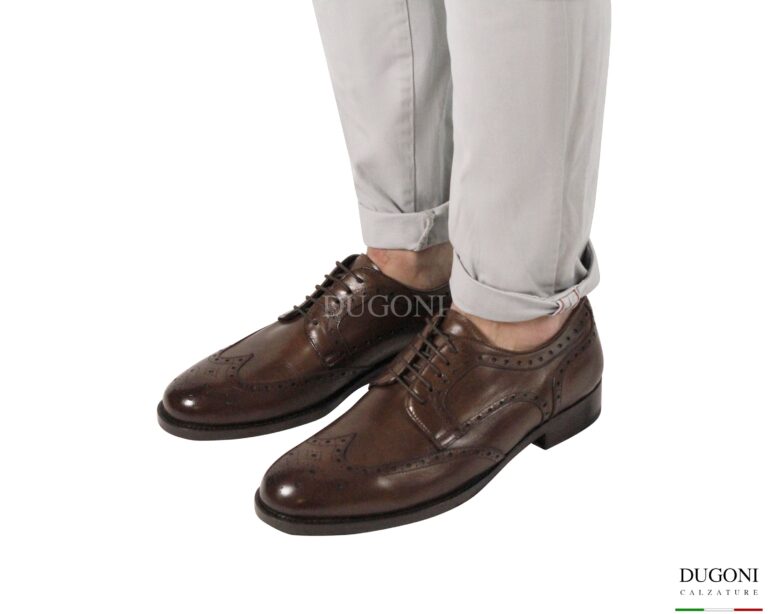 Stringata calibrata  in pelle marrone </br> <span>-plantare estraibile- </span></br> U476 Calzature uomo